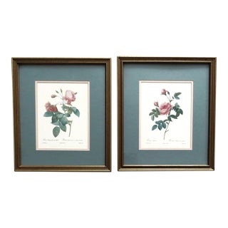 Pair of P. J. Redoute French Floral Flowers Botanical Framed Prints Still Life Roses For Sale
