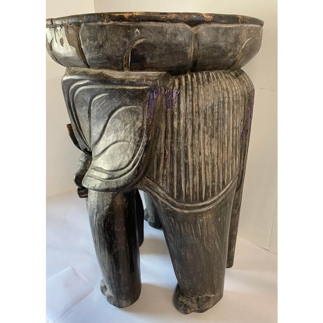 Vintage Wooden Carved Elephant Stool For Sale - Image 4 of 10