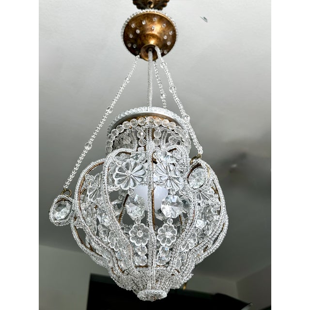 Glass Sherle Wagner Crystal Beaded Basket Pendant Chandelier With Beaded Canopy For Sale - Image 7 of 18