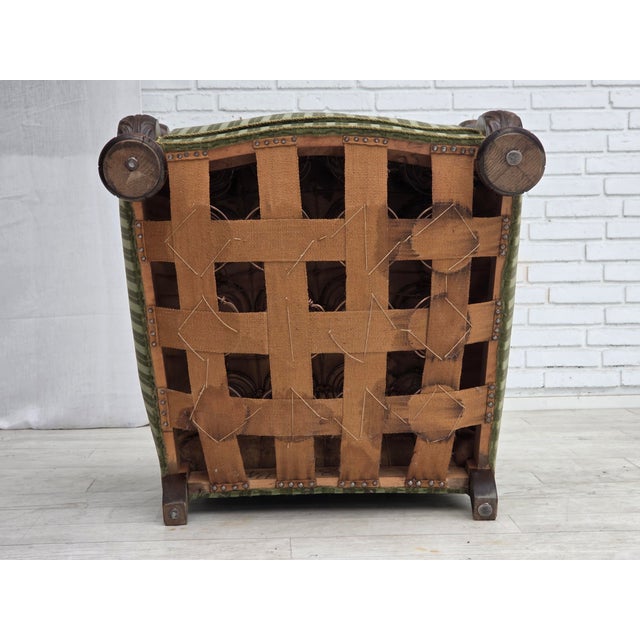 Mid-Century Modern Vintage Danish Carved Oak Lounge Chair with Green Velour Upholstery, 1950s For Sale - Image 3 of 18