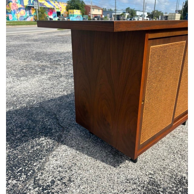 Wood Mid Century Walnut & Cane Front Credenza W Refinished Top For Sale - Image 7 of 16