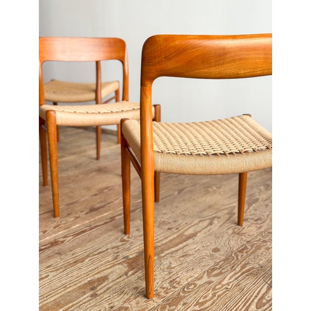 Brown Mid-Century Danish Model 75 Dining Chairs in Teak by Niels Møller for J.L. Møllers, 1950s, Set of 4 For Sale - Image 8 of 15