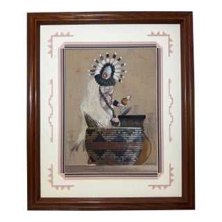 1980s Original Native American Navajo Indian Sand Painting by Harvey Wareagle Begay For Sale