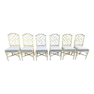 Set of 6 Chinese Chippendale Rattan Dining Chairs by Palecek, Late 20th Century For Sale