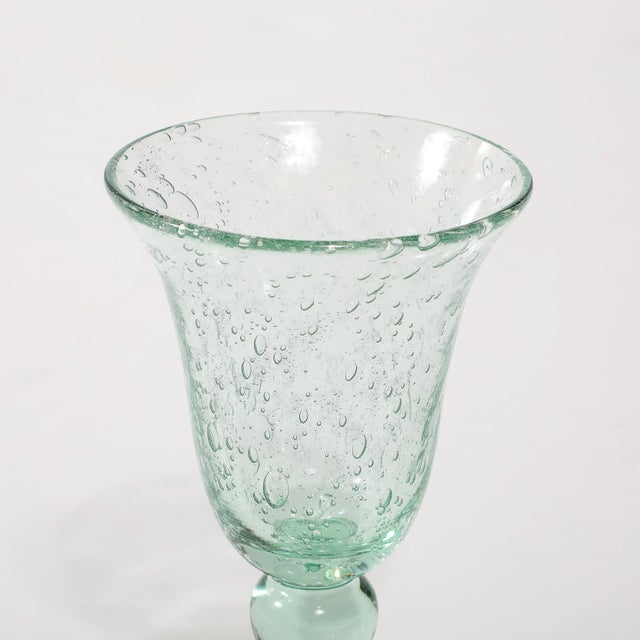 Glass La Verrerie De Biot Set of 6 Handblown Pale Aquamarine Stemmed Drinking Glasses For Sale - Image 7 of 12