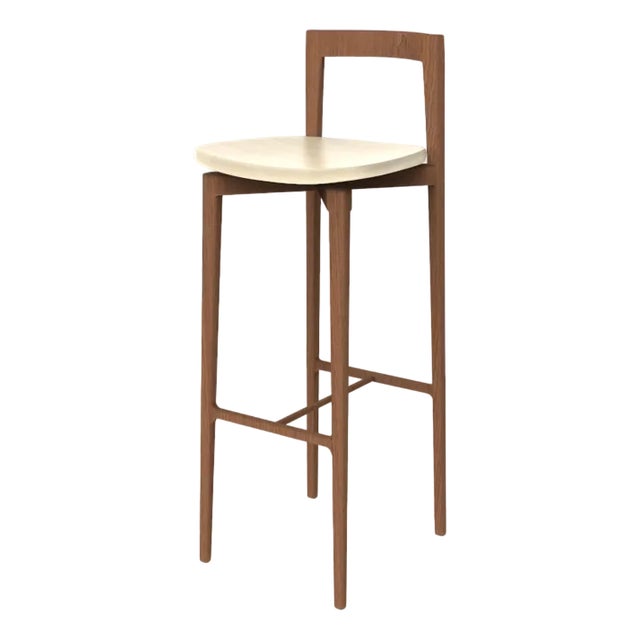 Modern Linea 636 Grey Bar Chair in White Leather and Wood by Collector Studio For Sale