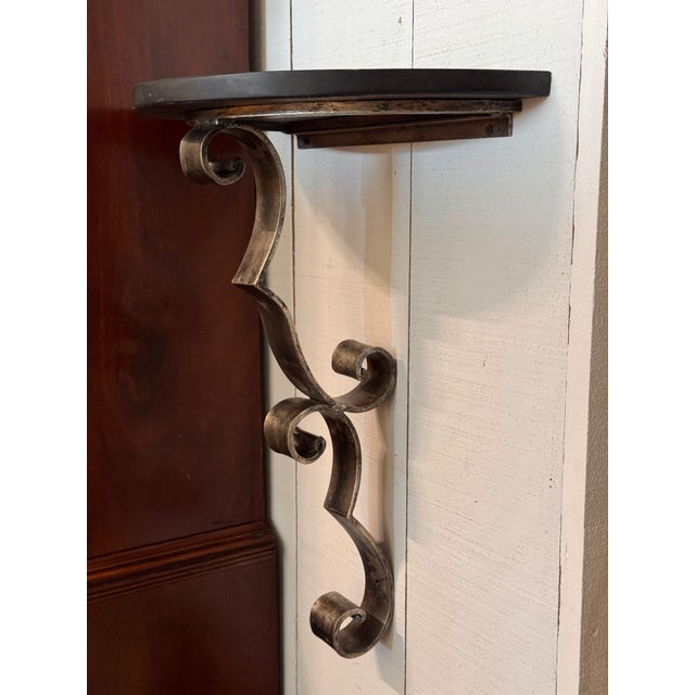 Late 20th Century Steel and Marble Wall Console With Scrolled Bracket For Sale - Image 5 of 7