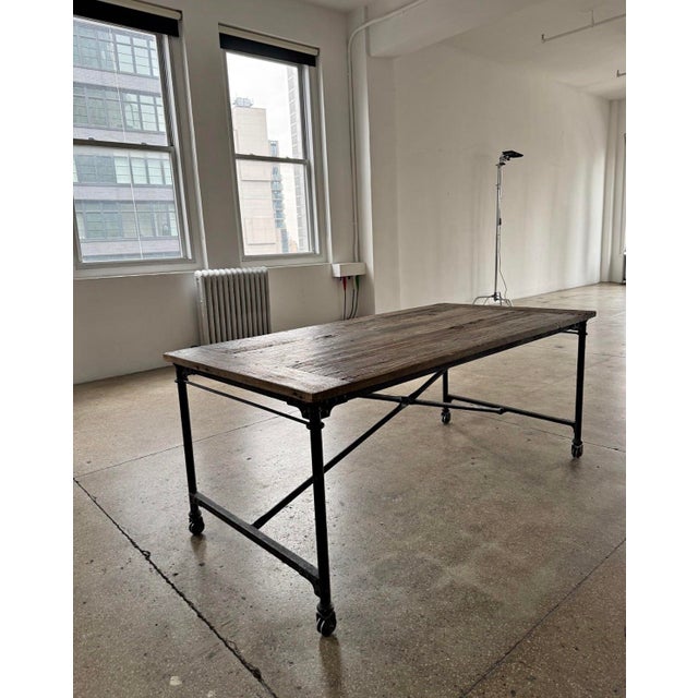 Vintage Cast Iron and European Reclaimed Wood Table by Restoration Hardware For Sale - Image 6 of 6