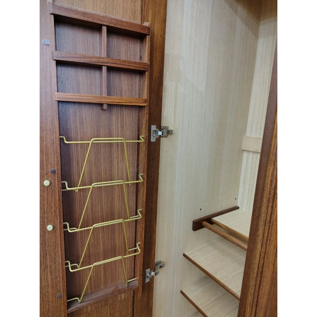Brown Luxury Vintage Japanese Wardrobe Cabinet – Mirrored Interior, Modular Shelves, and Original Hardware For Sale - Image 8 of 16
