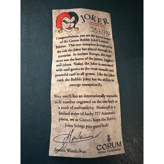 2002 Full Set Joker Limited Edition Bubble Chronograph Ref. 28524020 by Corum For Sale - Image 12 of 12