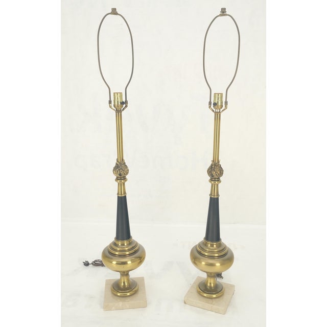 Metal Pair of Mid Century Modern Brass Vase Shape Table Lamps Stiffel MINT! For Sale - Image 7 of 14