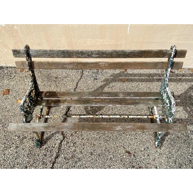 Antique English Victorian Cast Iron Wooden Slat Garden Seat Patio Park Bench For Sale - Image 9 of 12