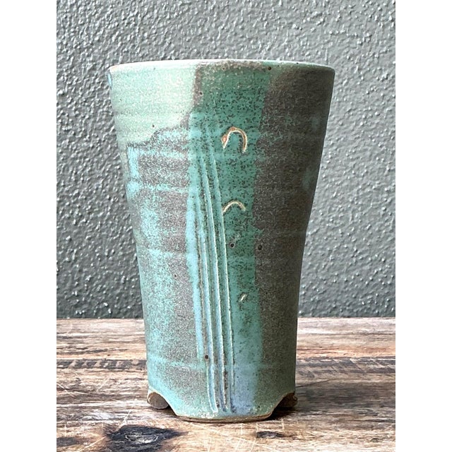 Vintage Studio Pottery Green Vase For Sale In West Palm - Image 6 of 17
