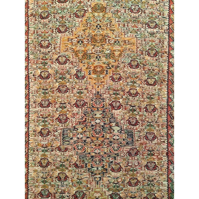 Vintage Persian Senneh Kilim Runner Rug, Handwoven Wool, Paisley Pattern, Tan & Green, 3x11 For Sale - Image 4 of 6