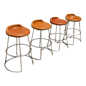 Late 20th Century McGuire Leather and Stainless Steel Swivel Stool, Counter Stool (Set of 4)