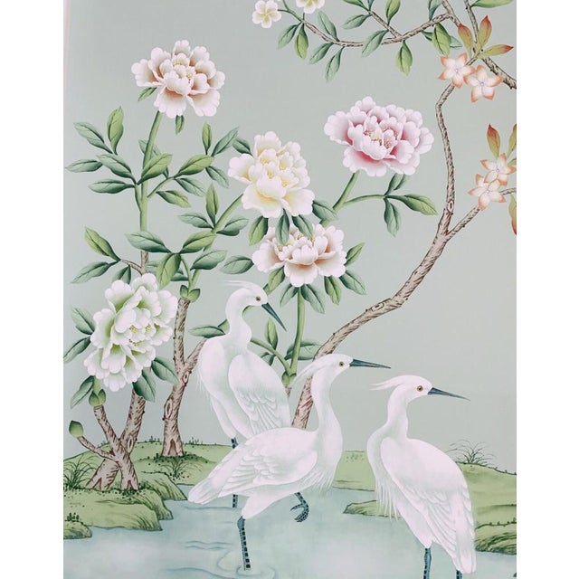 Chinoiserie 30"*60"/Panel, Handmade Aqua Green Chinoiserie Wall Art, No Frame, Tea Paper For Sale - Image 3 of 8