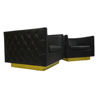Brandon Vega Tufted Leather Cube Chairs - Pair For Sale