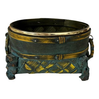 Vintage Chinoiserie Footed Tabletop Basket For Sale