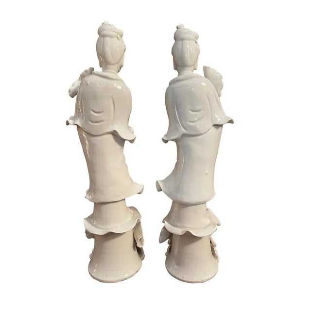 Ceramic Guanyin Statues, China, 19th Century, Set of 2 For Sale - Image 3 of 6