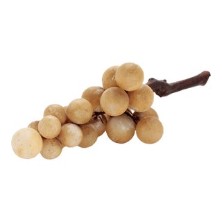 Alabaster Grape Sculpture W/Real Vine Stem, Circa 1940's Italy For Sale