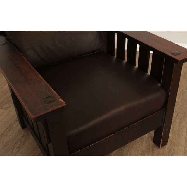 High Quality Antique Early 20th Century Solid Oak #498 Reclining Morris Armchair With Leather Upholstered Cushions, Signed...