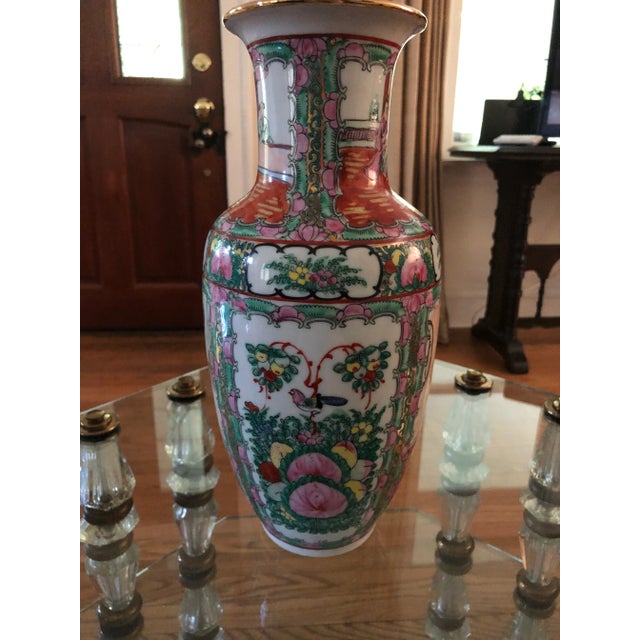 Famille Rose Canton Vase. 12.5” tall, circumference 18”. No cracks or chips. Bright colors. 1970’s