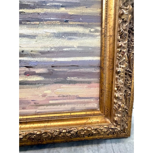 Large Vintage Signed Harbor Scene Painting For Sale - Image 11 of 13