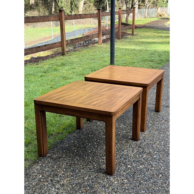 1970s Vintage Thomasville Furniture Asian Ming Style Parquetry End Side Tables For Sale - Image 5 of 8