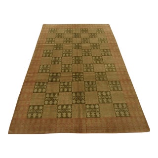 Contemporary Rug 6′ X 9′ Brown Wool Geometric Hand-Knotted Carpet For Sale