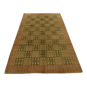 Contemporary Rug 6′ X 9′ Brown Wool Geometric Hand-Knotted Carpet