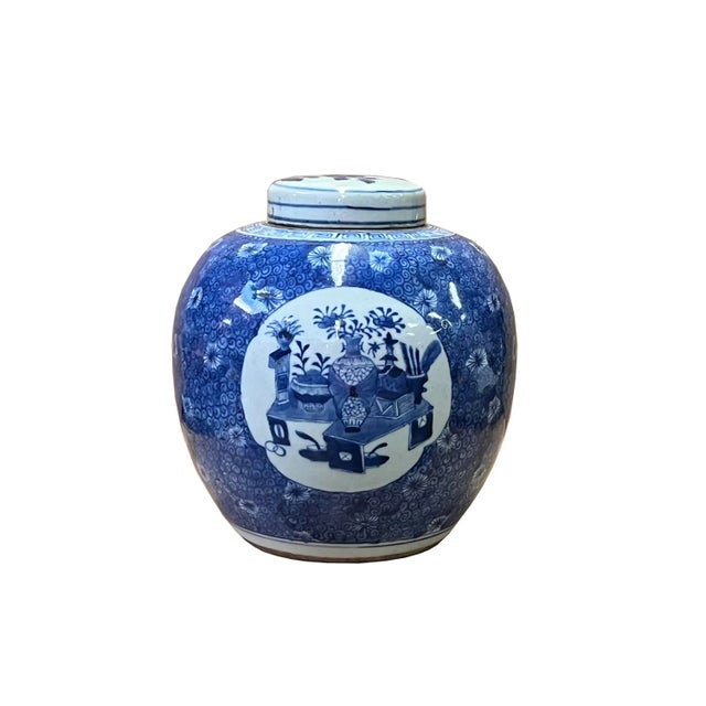 2010s Oriental Hand-Paint Flower Vases Blue White Porcelain Ginger Jar For Sale - Image 5 of 5