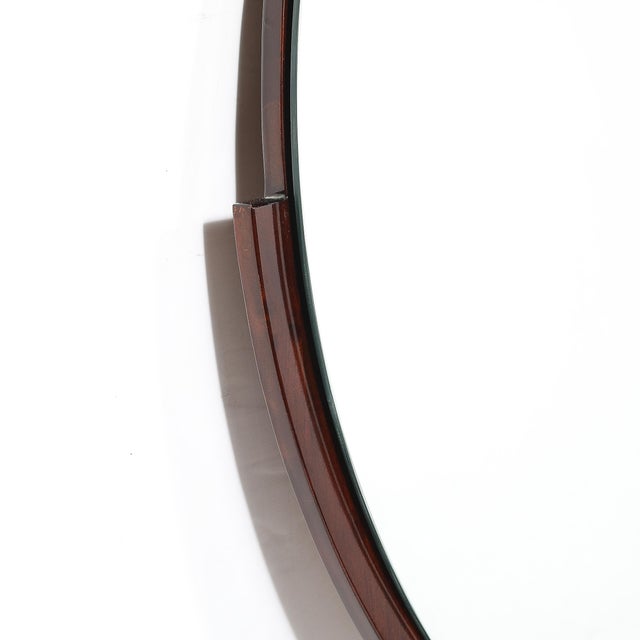 Art Deco Round Mirror With Walnut & Black Lacquer Half Border Detailing For Sale - Image 13 of 14