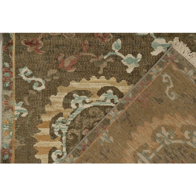 Textile Rug & Kilim’s Classic Spanish Style Rug in Beige-Brown, Gold & Blue Medallions For Sale - Image 7 of 7