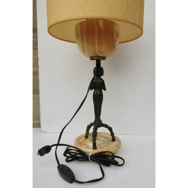 Mustard Ishtar Lamp in Egyptian Alabaster and Bronze Thymiaterion of Inanna Ishtar For Sale - Image 8 of 11