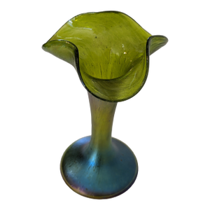 Antique Pallme-Konig Art Nouveau Green Iridescent Art Glass Vase