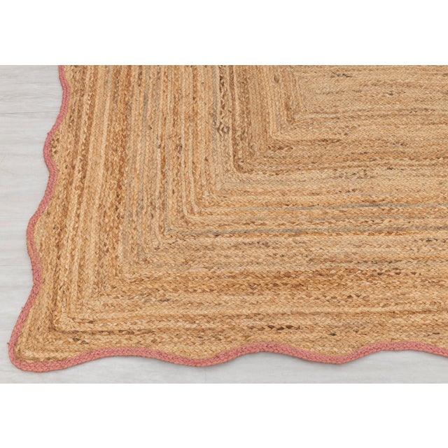Boho Chic 2.6x10Ft. Pink Wave Scallop Edge Jute Rug For Sale - Image 3 of 12