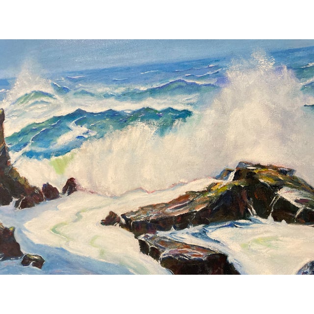 A vibrant vintage seascape oil on canvas framed in a dark wood frame. The painting is signed in the lower right, Bertie...