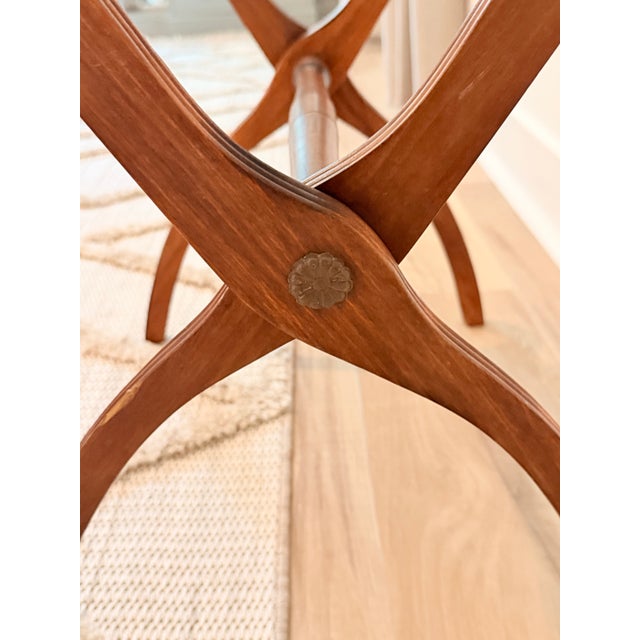 Safari Vintage Campaign Style Folding Walnut Luggage Rack With Woven Straps For Sale - Image 3 of 5