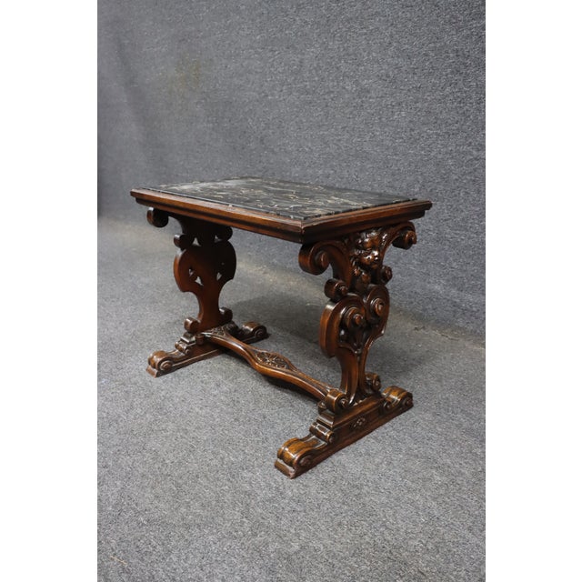French Baroque Style Carved Walnut Marble Top End Table For Sale In Philadelphia - Image 6 of 10