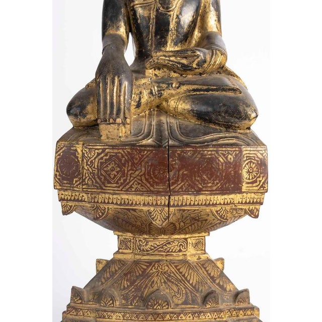 Goldenrod Antique Lacquered and Gilded Wooden Sculpture of Seated Buddha, 1800s For Sale - Image 8 of 11