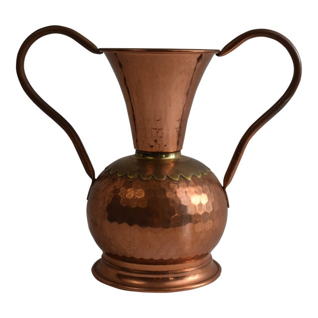 1960s Large Copper Vase With Brass Collar For Sale