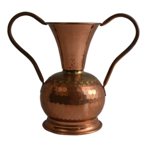 1960s Large Copper Vase With Brass Collar