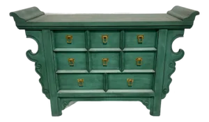Baker Furniture Ming-Style Chest of Drawers in Green Paint Finish.