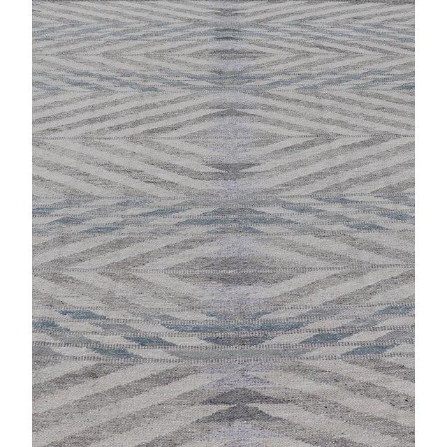 Modern Scandinavian Flat-Weave Reversible Rug. Neutral colored Modern Scandinavian Flat-Weave Rug With Large Diamonds in...