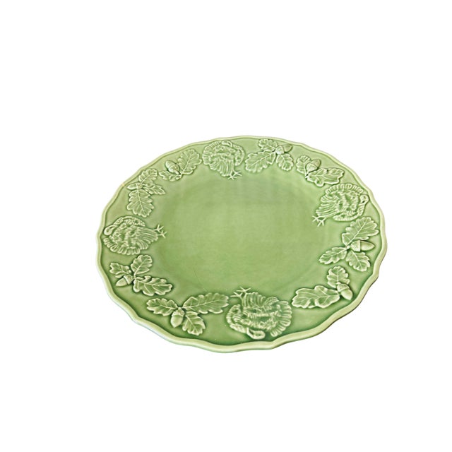 Late 20th Century Vintage Bordallo Pinheiro Turkey Green Majolica Platter – Portuguese Ceramic Thanksgiving Serving Plate With Turkey, Oak Leaf & Acorn Relief For Sale - Image 5 of 9