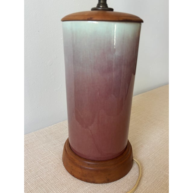Ceramic Vintage Mid-Century Modern William Manker Studio California Art Pottery Lamp Blue Pink Ombre For Sale - Image 7 of 18