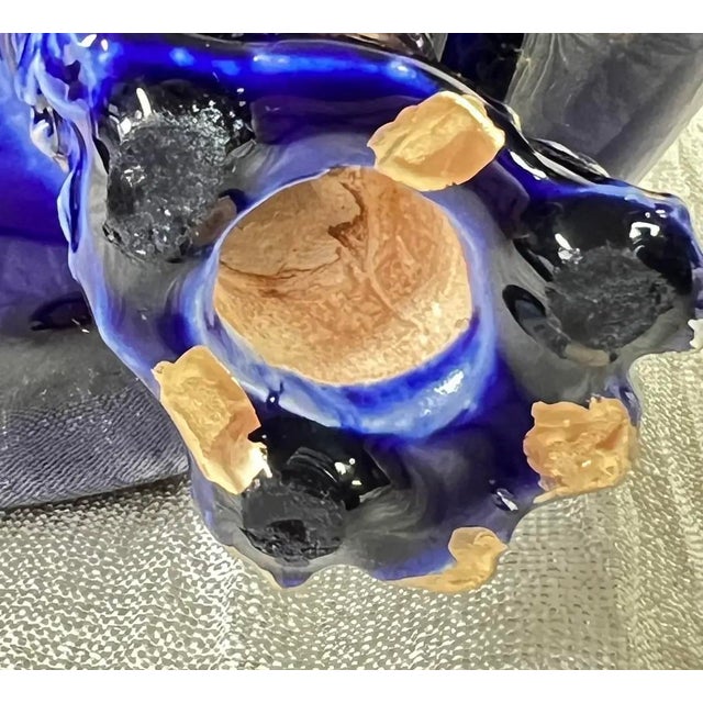Antique French Cobalt Blue Faience Urns Pair W/ Gilt Swan Handles For Sale - Image 10 of 12