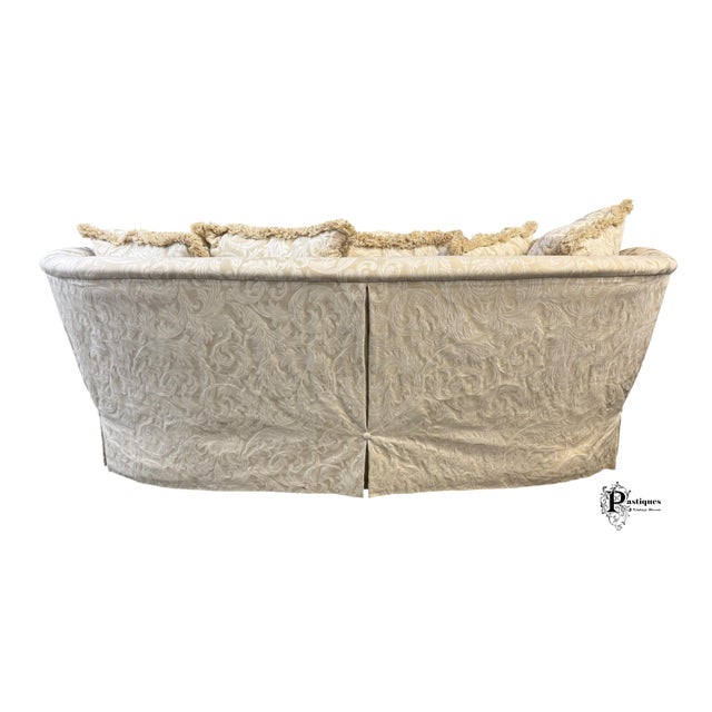 Vintage Thomasville Traditional English Style Ivory Print Tufted Sofa For Sale - Image 10 of 11