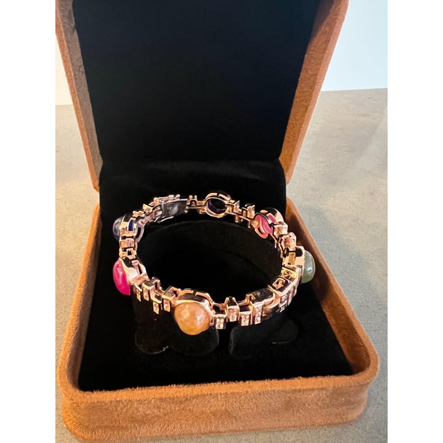 Bochic "Capri" Vintage Diamond, Ruby & Sapphire Bangle Set In 18K & Silver For Sale - Image 12 of 18