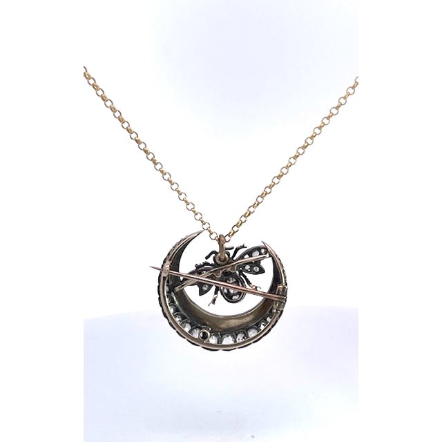 Gray Early 20th Century Victorian Diamond Pearl Crescent W/Bee For Sale - Image 8 of 9